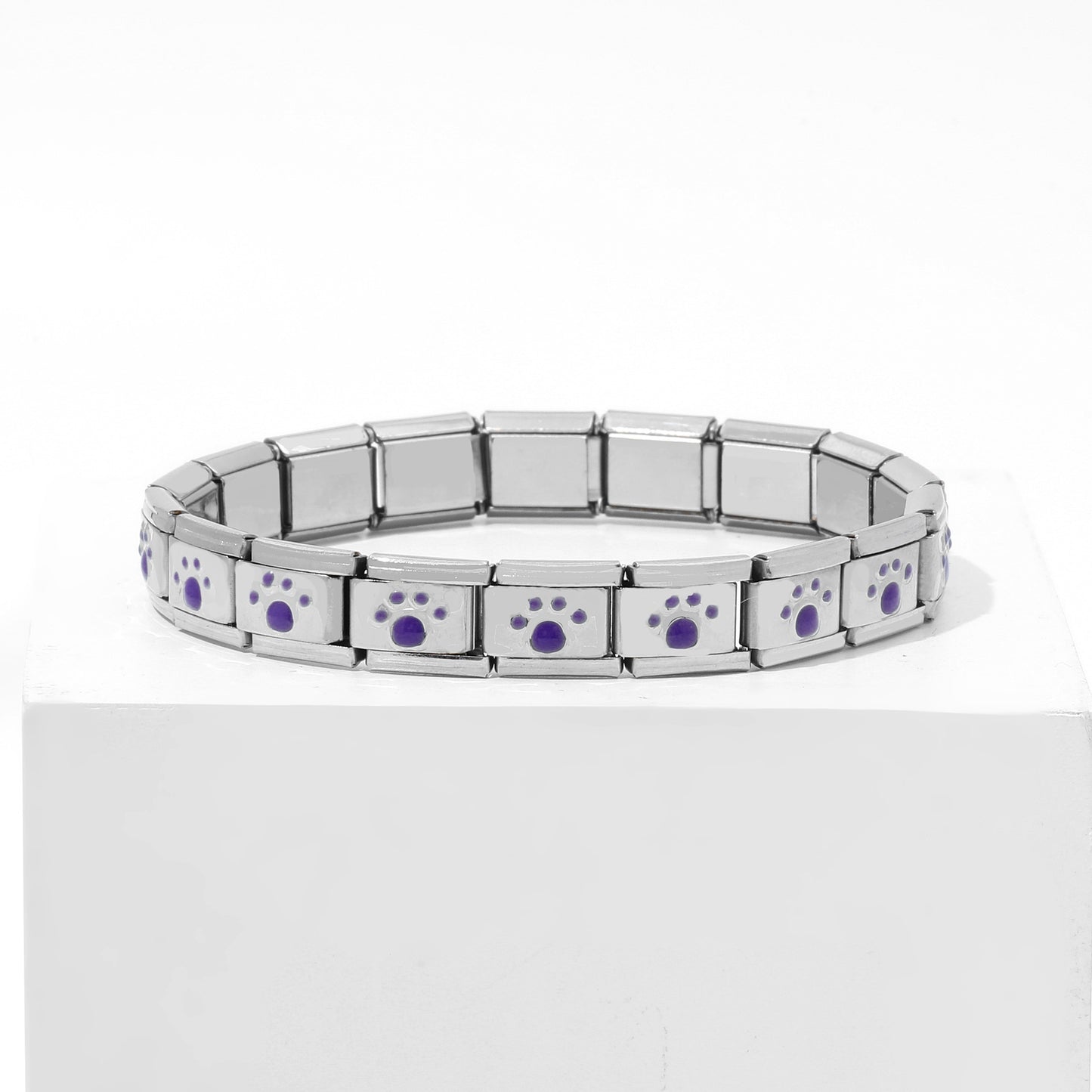 Stainless Steel Leaf Crown Flower Heart Gemstone Modular Bracelet