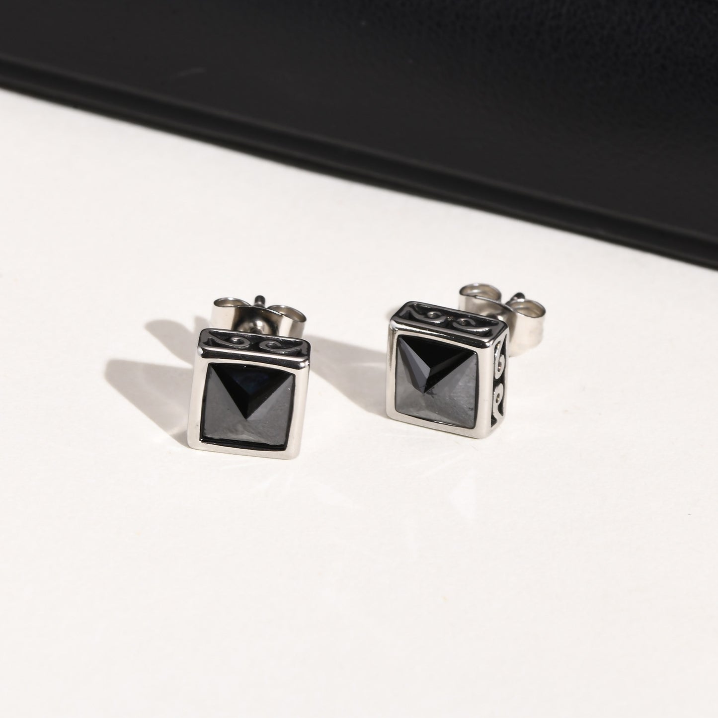 Streetwear Geometric Square Zircon Celtic Knot Stainless Steel Ear Studs for Men