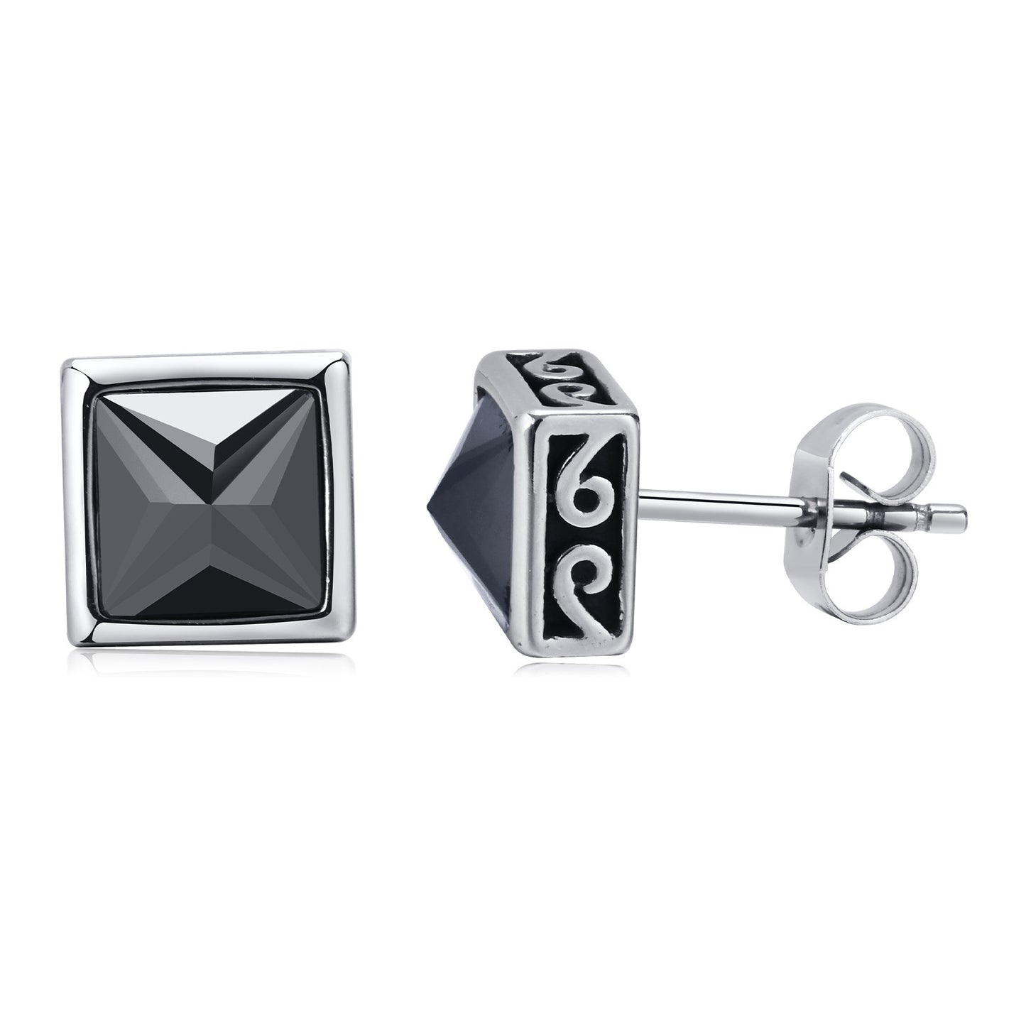 Streetwear Geometric Square Zircon Celtic Knot Stainless Steel Ear Studs for Men