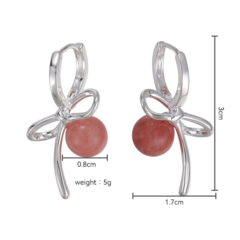 1 Piece Sweet Artistic Korean Style Bow Knot Natural Stone Copper Drop Earrings