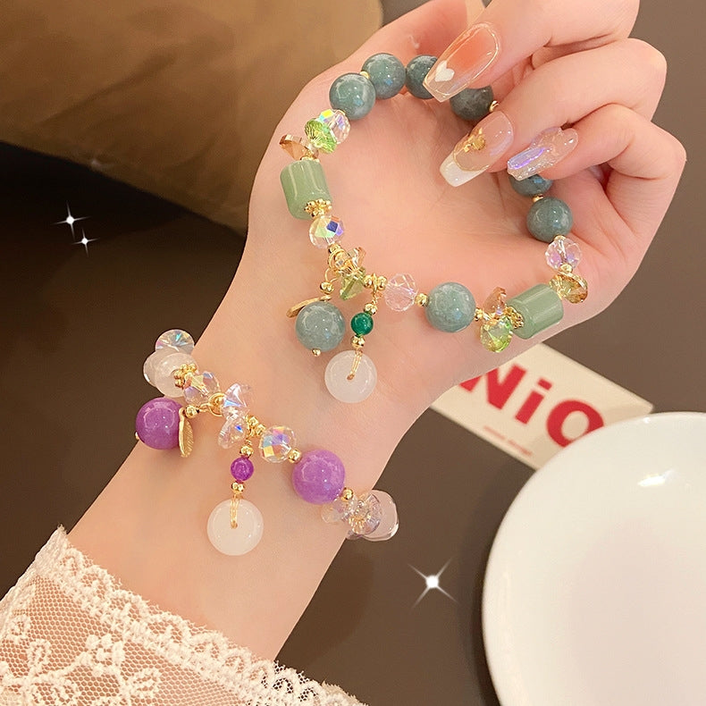 Sweet Color Block Jade & Purple Gemstone Beaded Bracelet Set