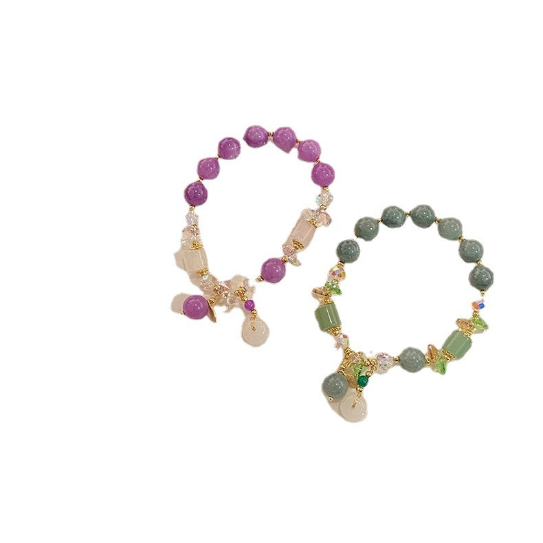 Sweet Color Block Jade & Purple Gemstone Beaded Bracelet Set