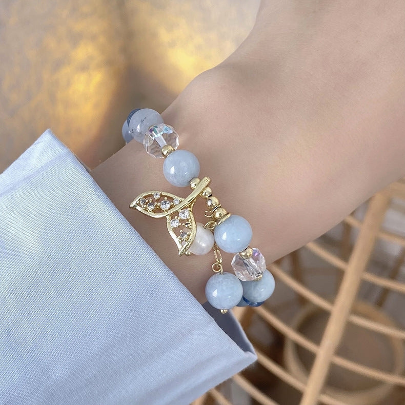 Sweet Moon Ocean Blue Crystal Mermaid Bracelet - Natural Stone Jewelry Gift