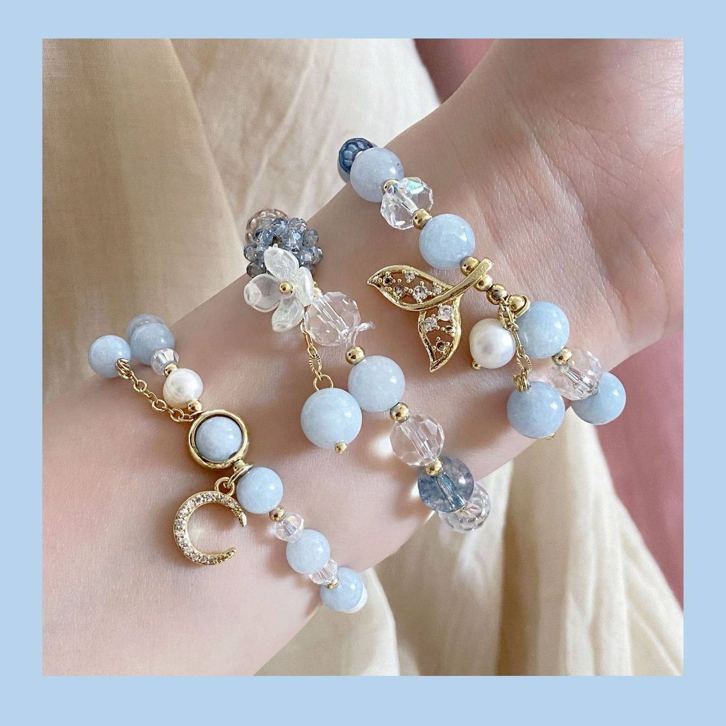 Sweet Moon Ocean Blue Crystal Mermaid Bracelet - Natural Stone Jewelry Gift