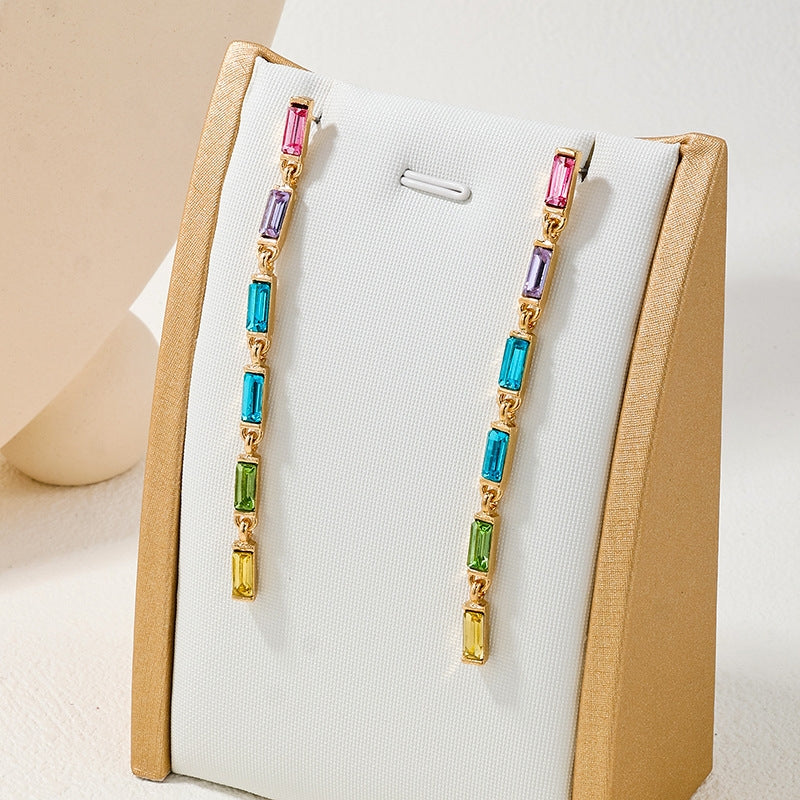 Sweet Color Block Rhinestone Inlay Alloy Drop Earrings