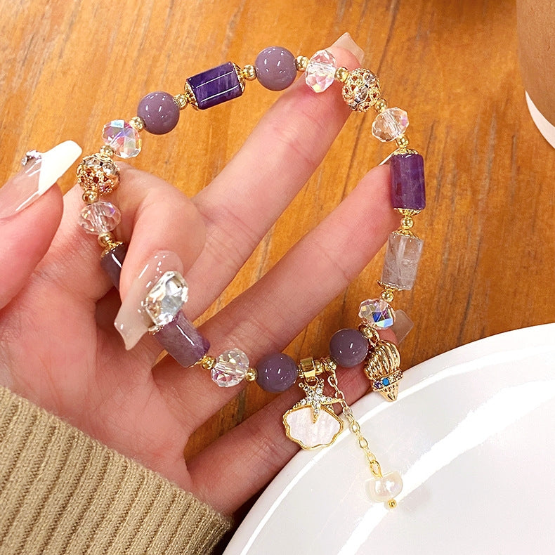 Sweet Star Lavender Crystal Women's Bracelet with Beaded Charms