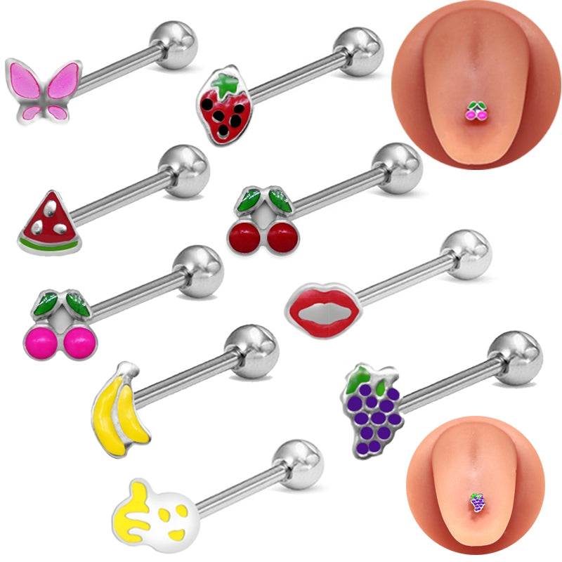 Cute Tropical Fruit Tongue Ring - Stainless Steel & Acrylic Inlay