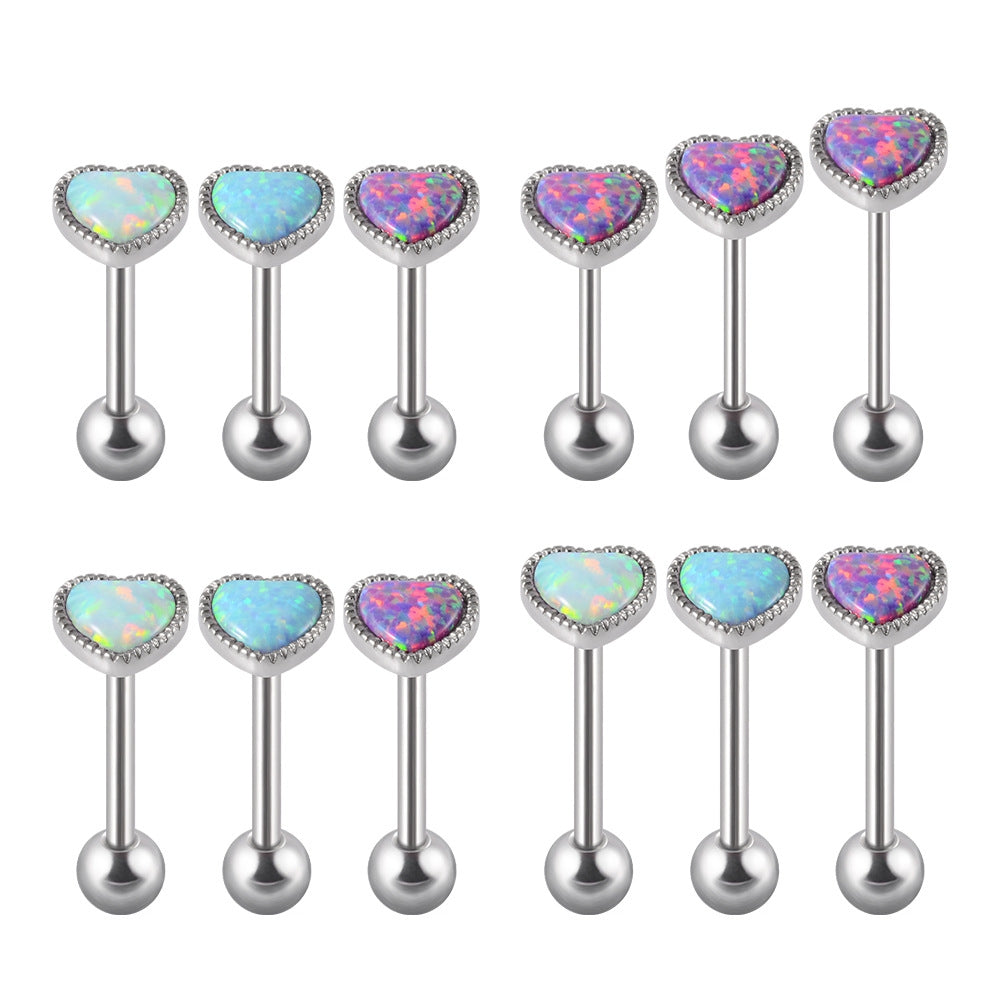 Heart Shape Stainless Steel Opal Inlay Tongue Ring