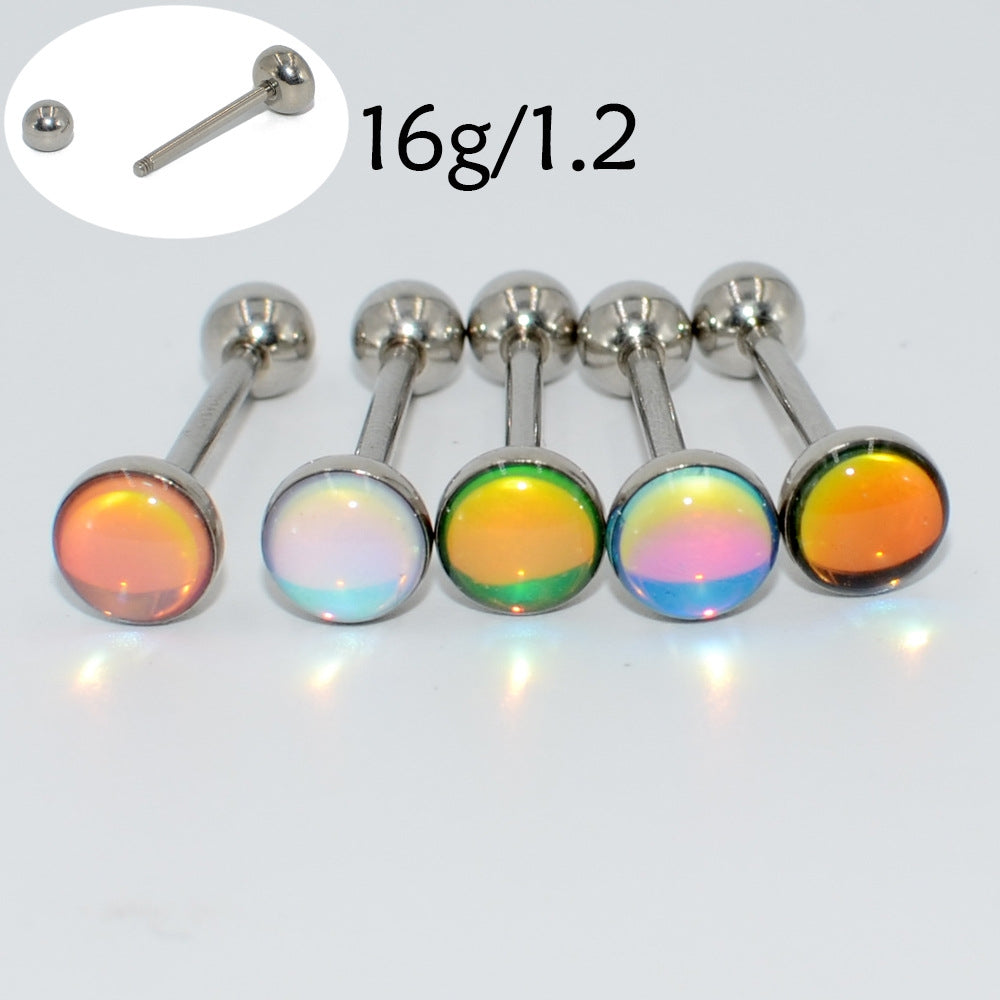 Gradient Color Stainless Steel Tongue Ring with Glitter Finish