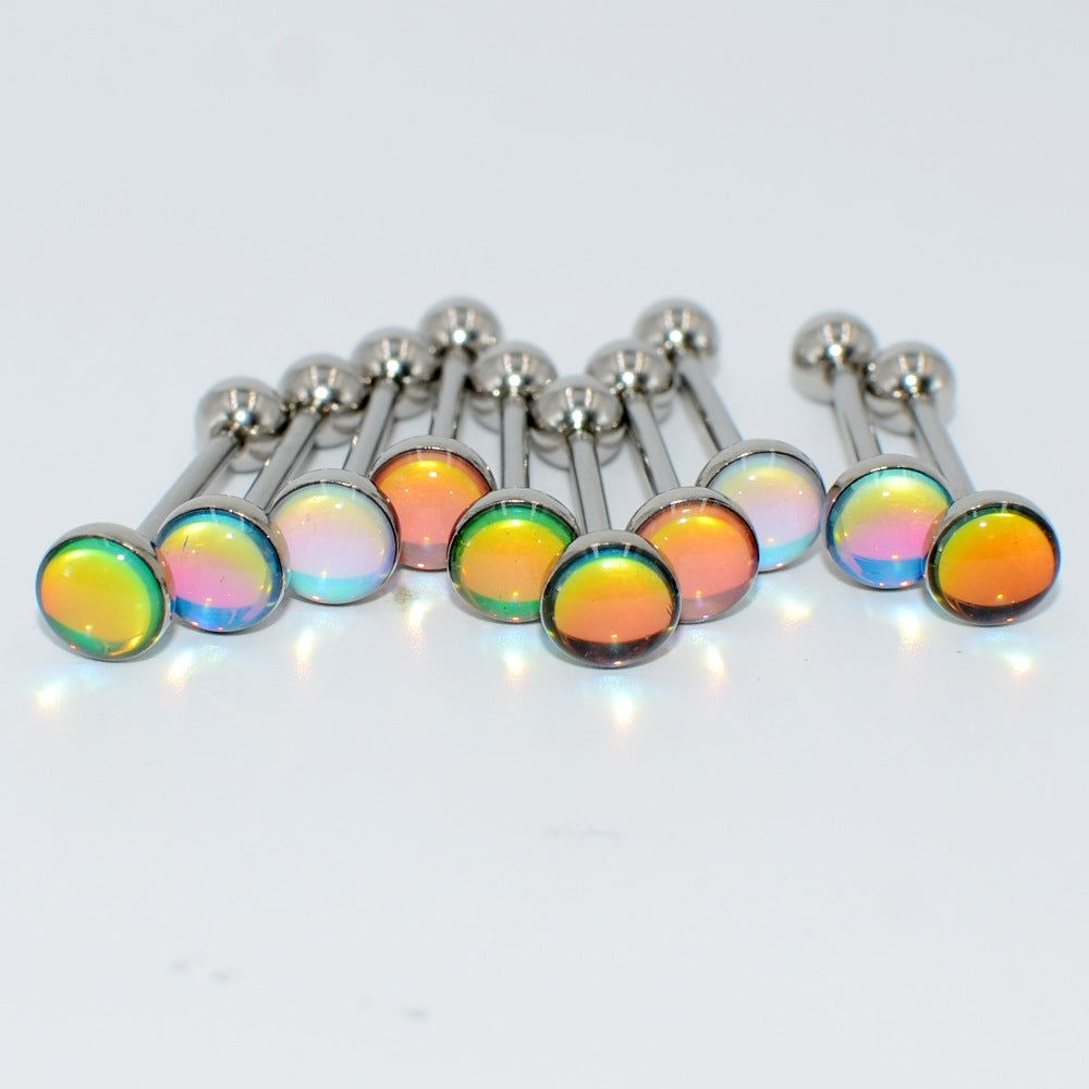 Gradient Color Stainless Steel Tongue Ring with Glitter Finish