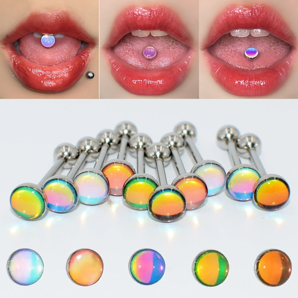 Gradient Color Stainless Steel Tongue Ring with Glitter Finish