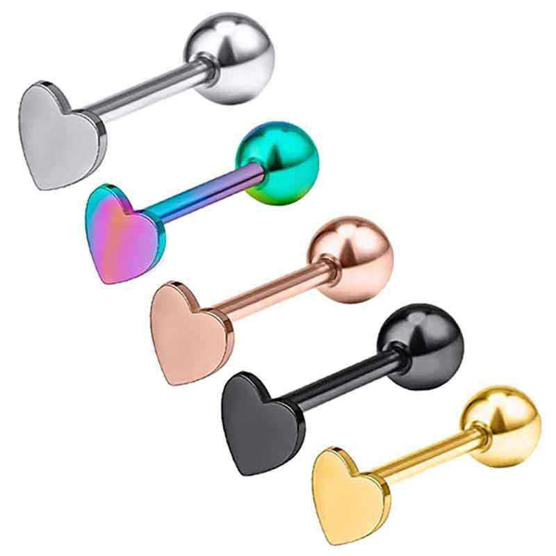 Heart Shape Stainless Steel Tongue Ring - Gold Plated Body Piercing Jewelry