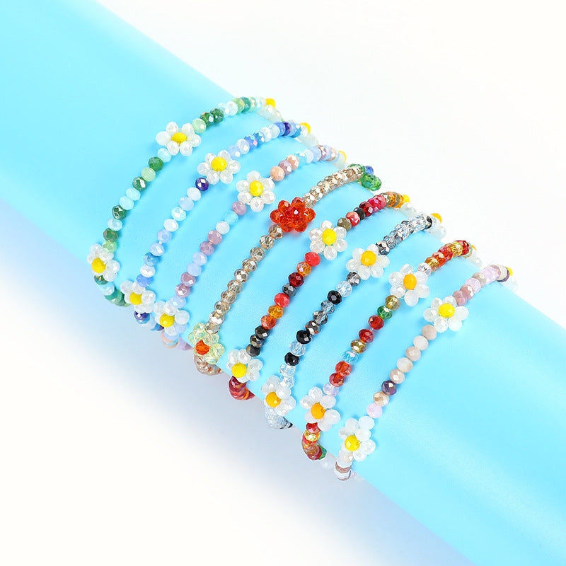 Vacation Floral Crystal Beaded Women's Elastic Bracelet