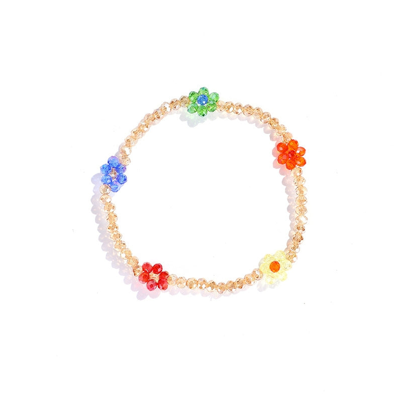 Vacation Floral Crystal Beaded Women's Elastic Bracelet