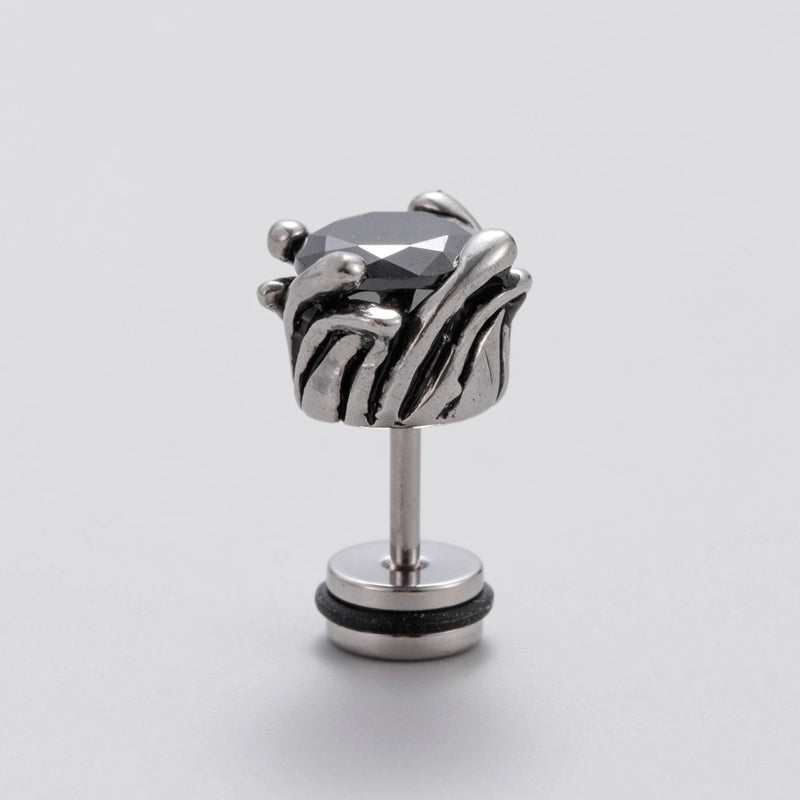 Vintage Geometric 316 Stainless Steel Black Zircon Men's Ear Stud