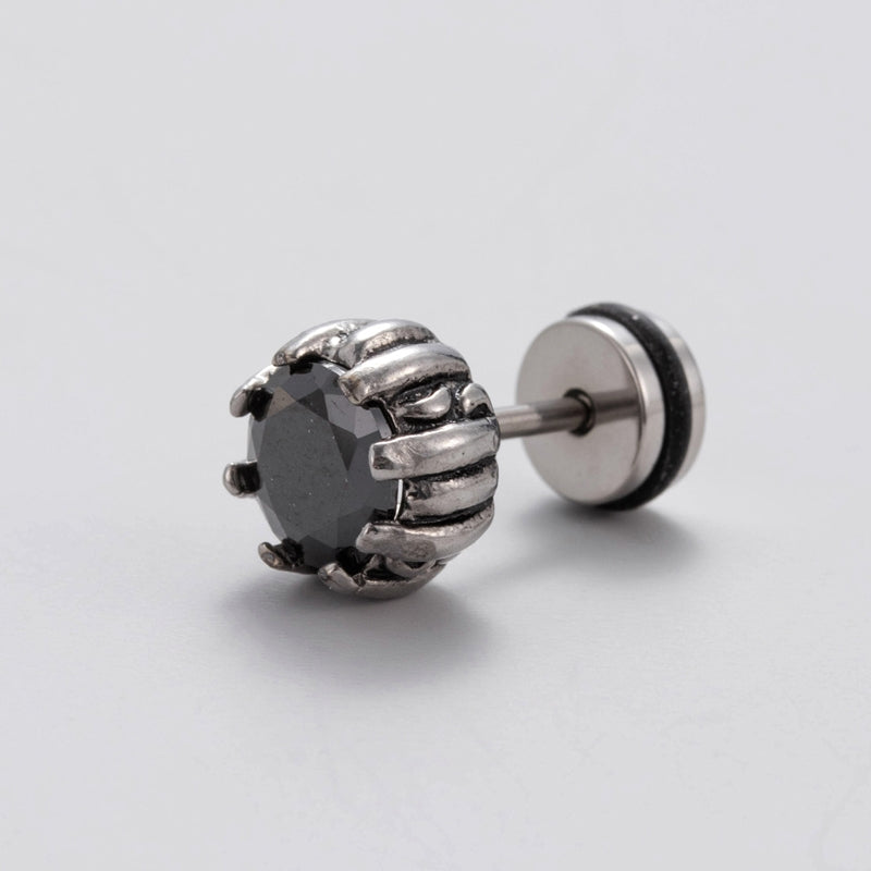 Vintage Geometric 316 Stainless Steel Black Zircon Men's Ear Stud