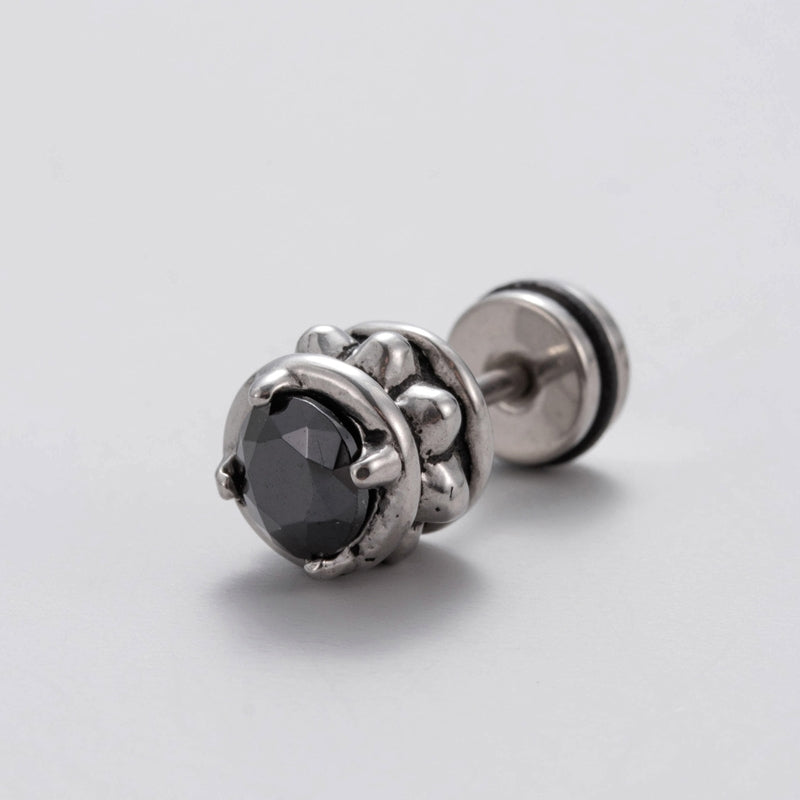 Vintage Geometric 316 Stainless Steel Black Zircon Men's Ear Stud