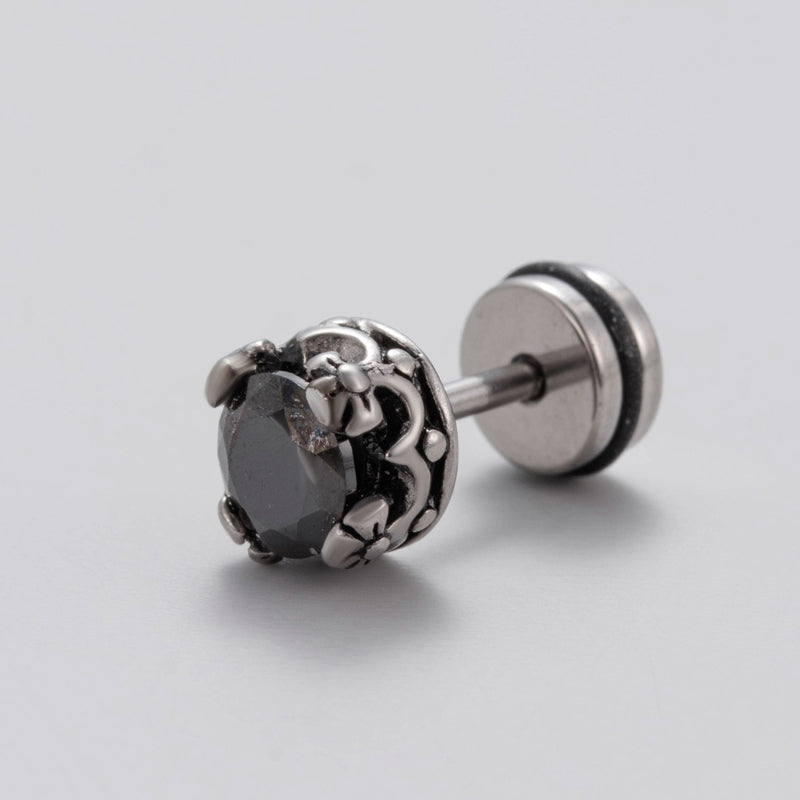 Vintage Geometric 316 Stainless Steel Black Zircon Men's Ear Stud