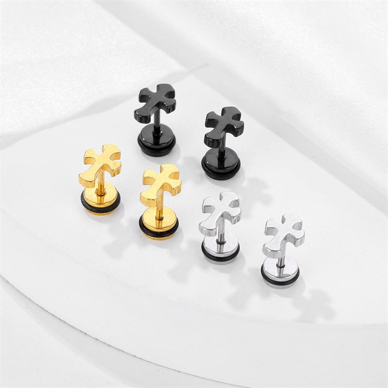 Vintage Geometric Cross Stainless Steel Hypoallergenic Ear Studs