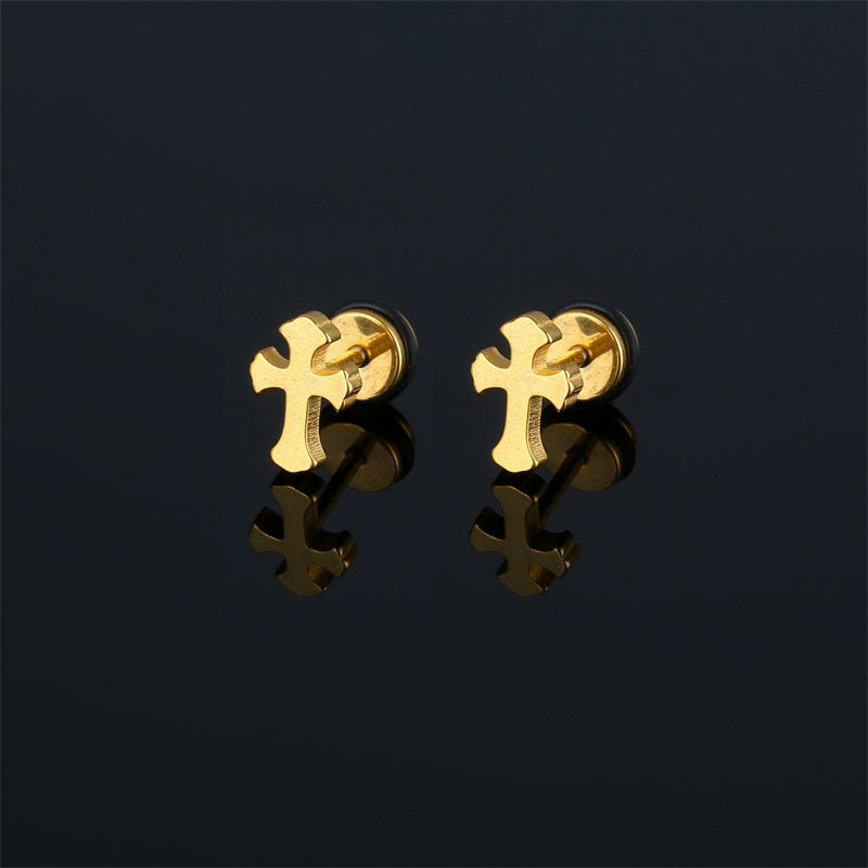 Vintage Geometric Cross Stainless Steel Hypoallergenic Ear Studs