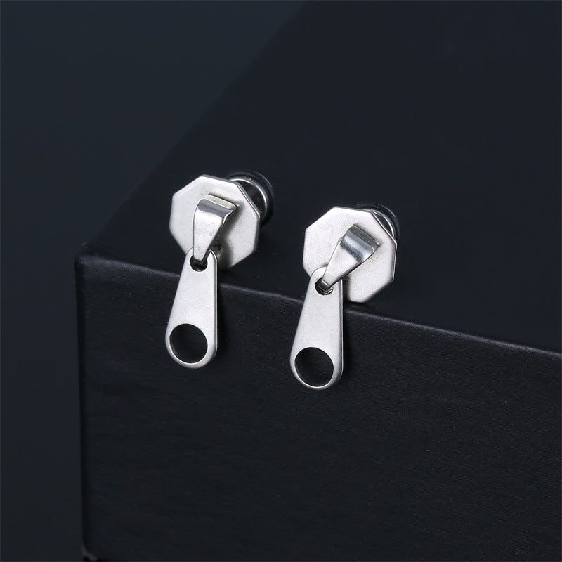Vintage Geometric Zipper Stainless Steel Punk Earrings