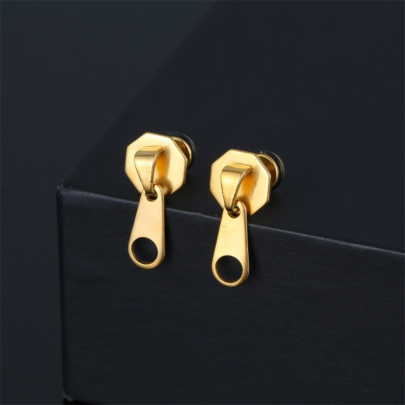 Vintage Geometric Zipper Stainless Steel Punk Earrings