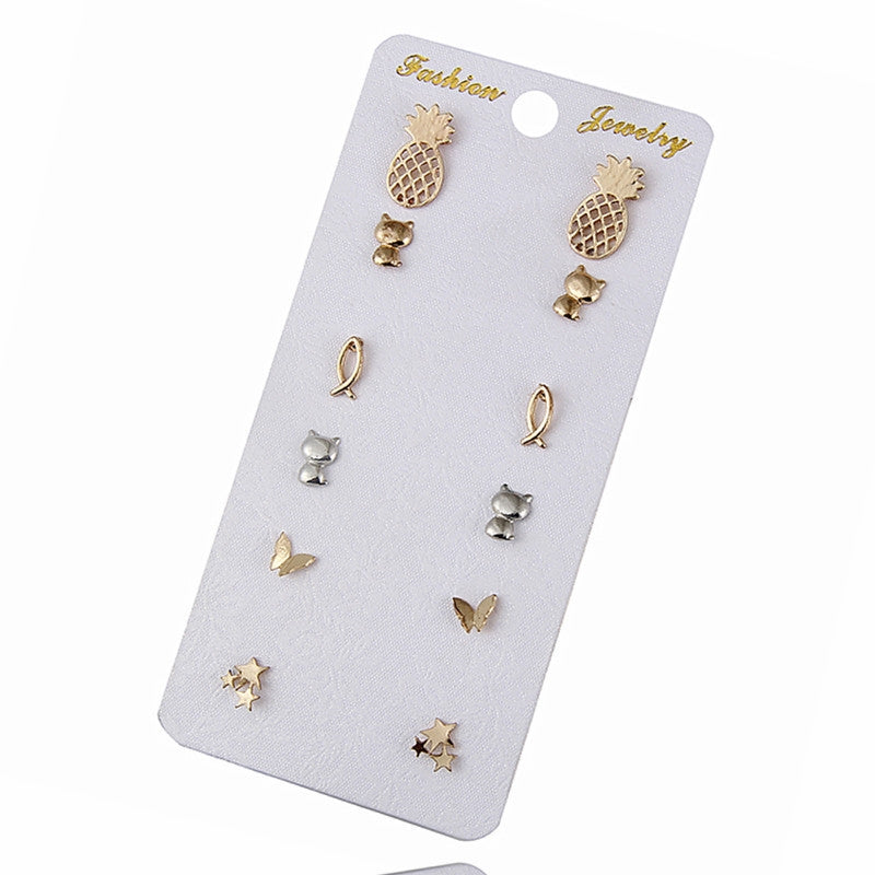 1 Set Classic Geometric Zircon Alloy Stud Earrings - 6 Pairs Fashion Jewelry Set