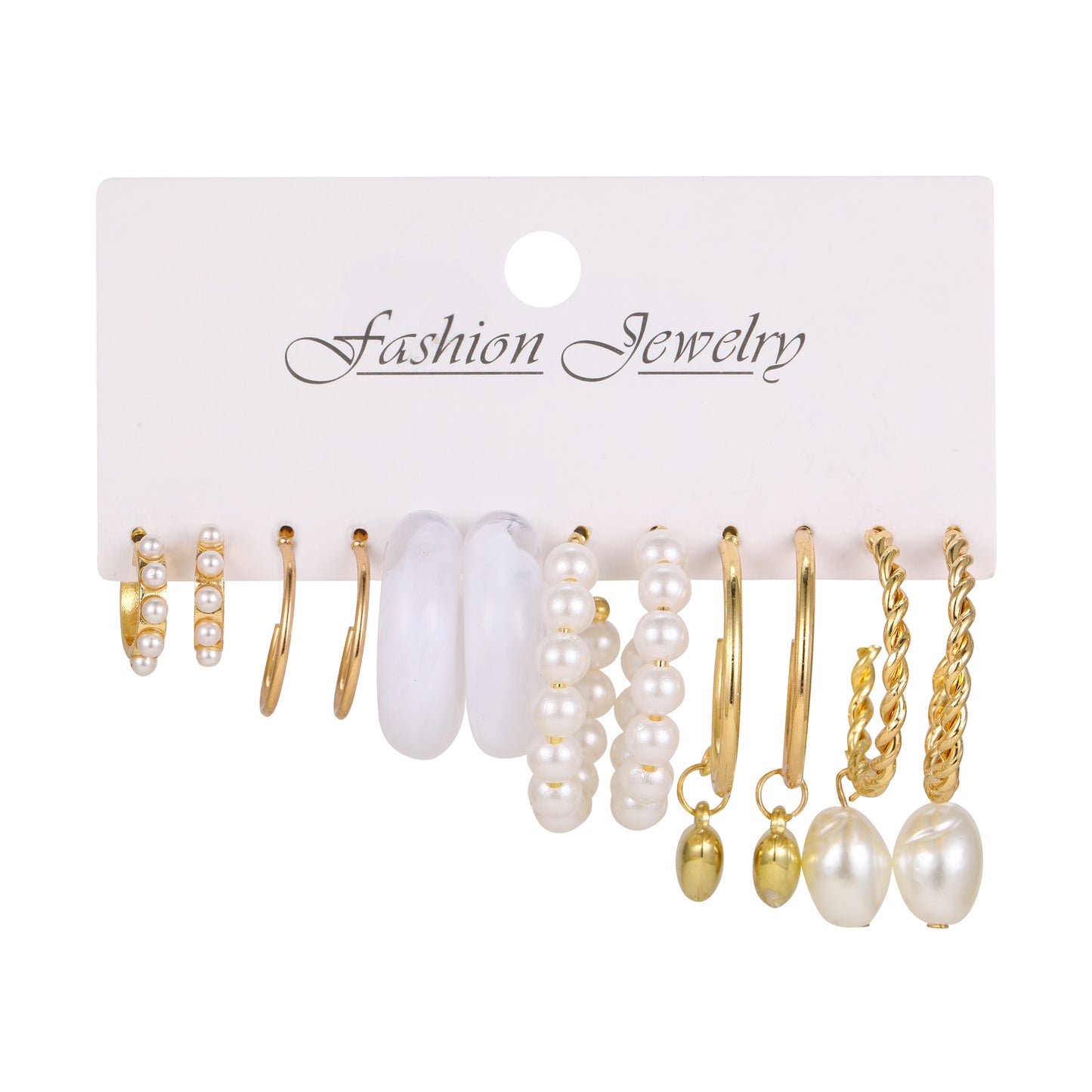 Vintage Heart Shape Pearl Earrings Set - 6 Pairs Retro Style Alloy Inlay
