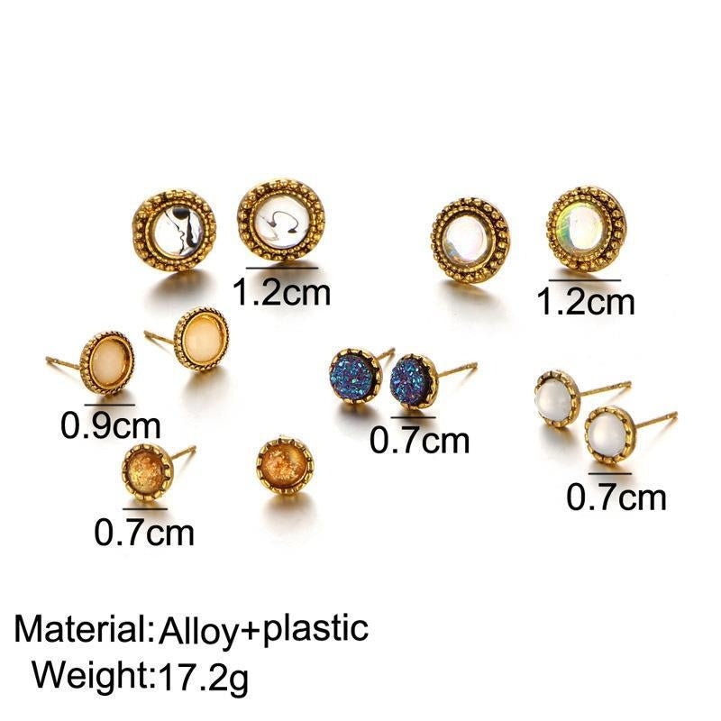 1 Set Bohemian Geometric Inlay Alloy Artificial Gemstones Ear Studs