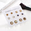 Bohemian Geometric Inlay Alloy Gemstone Stud Earrings Set - 6 Pieces Vintage Style