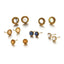 Bohemian Geometric Inlay Alloy Gemstone Stud Earrings Set - 6 Pieces Vintage Style