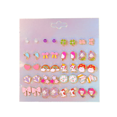 1 Set Colorful Cartoon Character Alloy Enamel Women's Stud Earrings Set