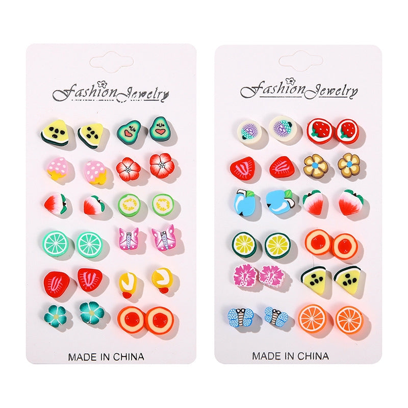 Casual Cute Floral Strawberry Butterfly Resin Stud Earrings Set