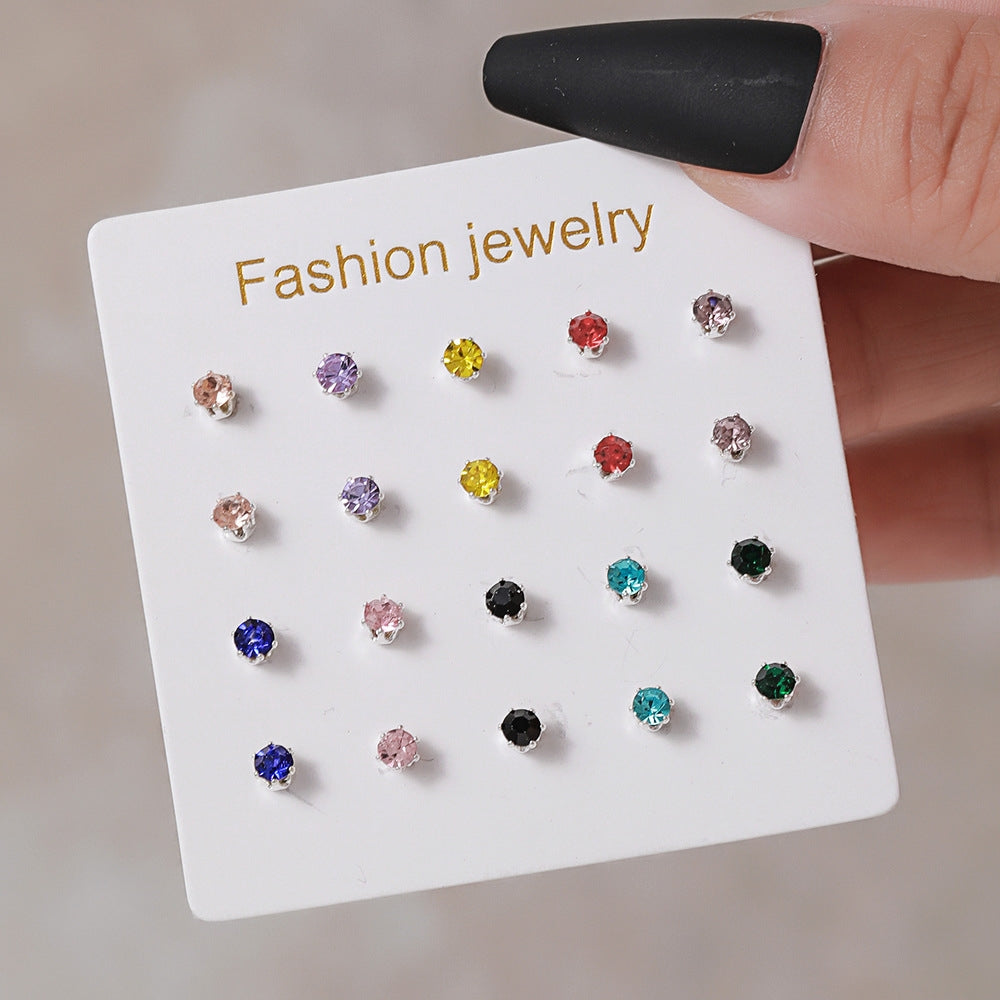 1 Set Elegant Geometric Alloy Zircon Stud Earrings with Colorful Rhinestones - 10 Pairs