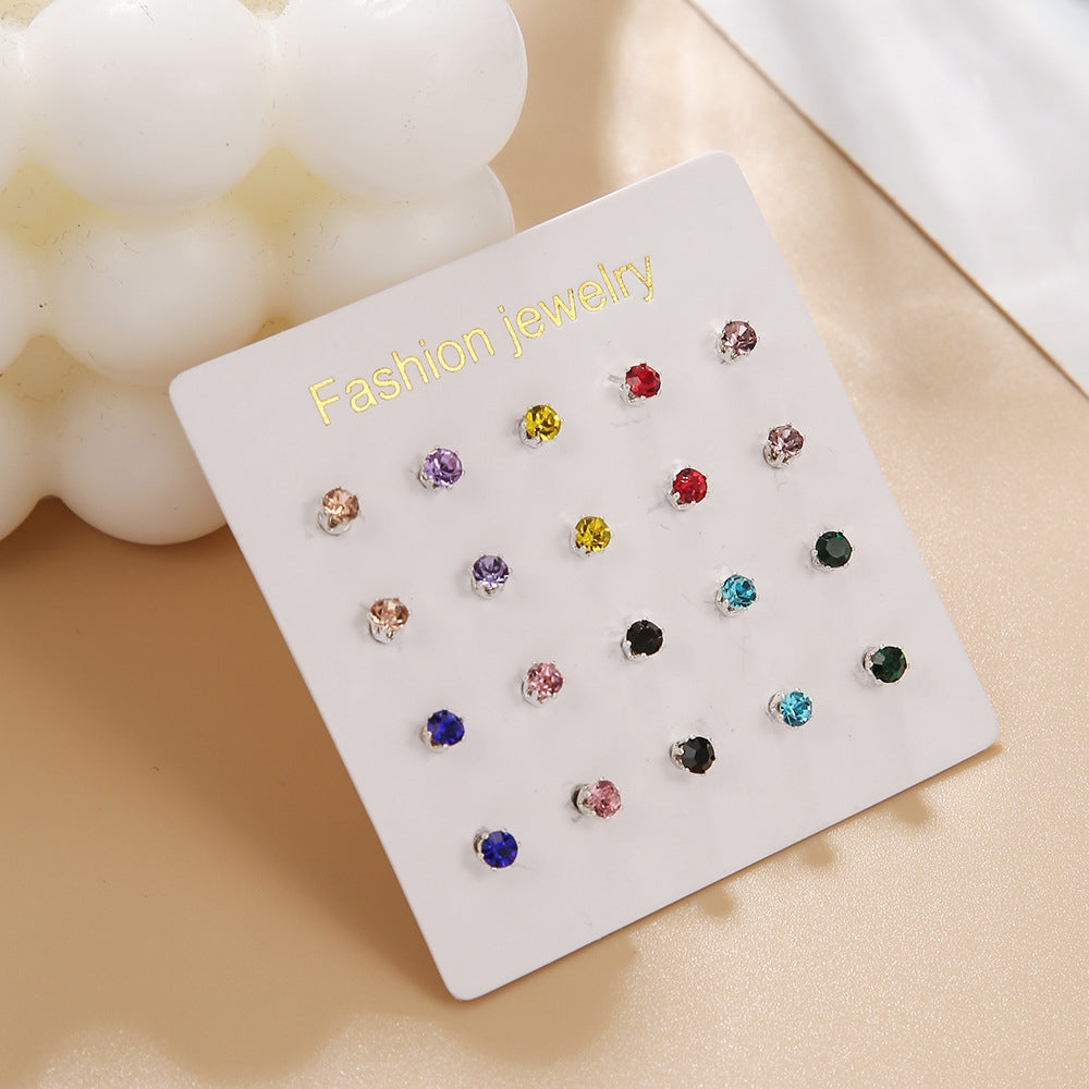 1 Set Elegant Geometric Alloy Zircon Stud Earrings with Colorful Rhinestones - 10 Pairs