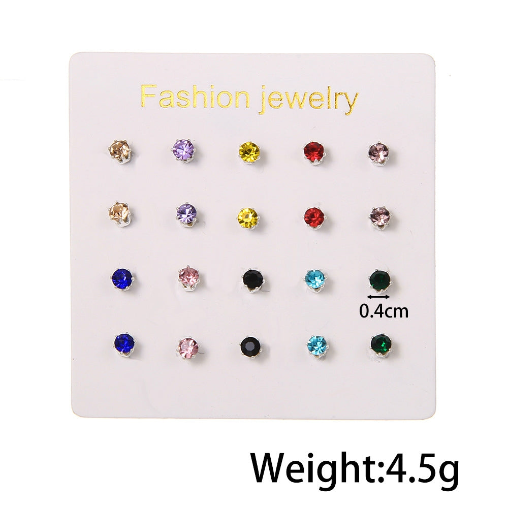 1 Set Elegant Geometric Alloy Zircon Stud Earrings with Colorful Rhinestones - 10 Pairs