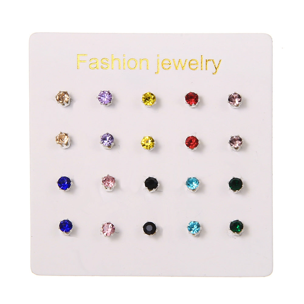 1 Set Elegant Geometric Alloy Zircon Stud Earrings with Colorful Rhinestones - 10 Pairs