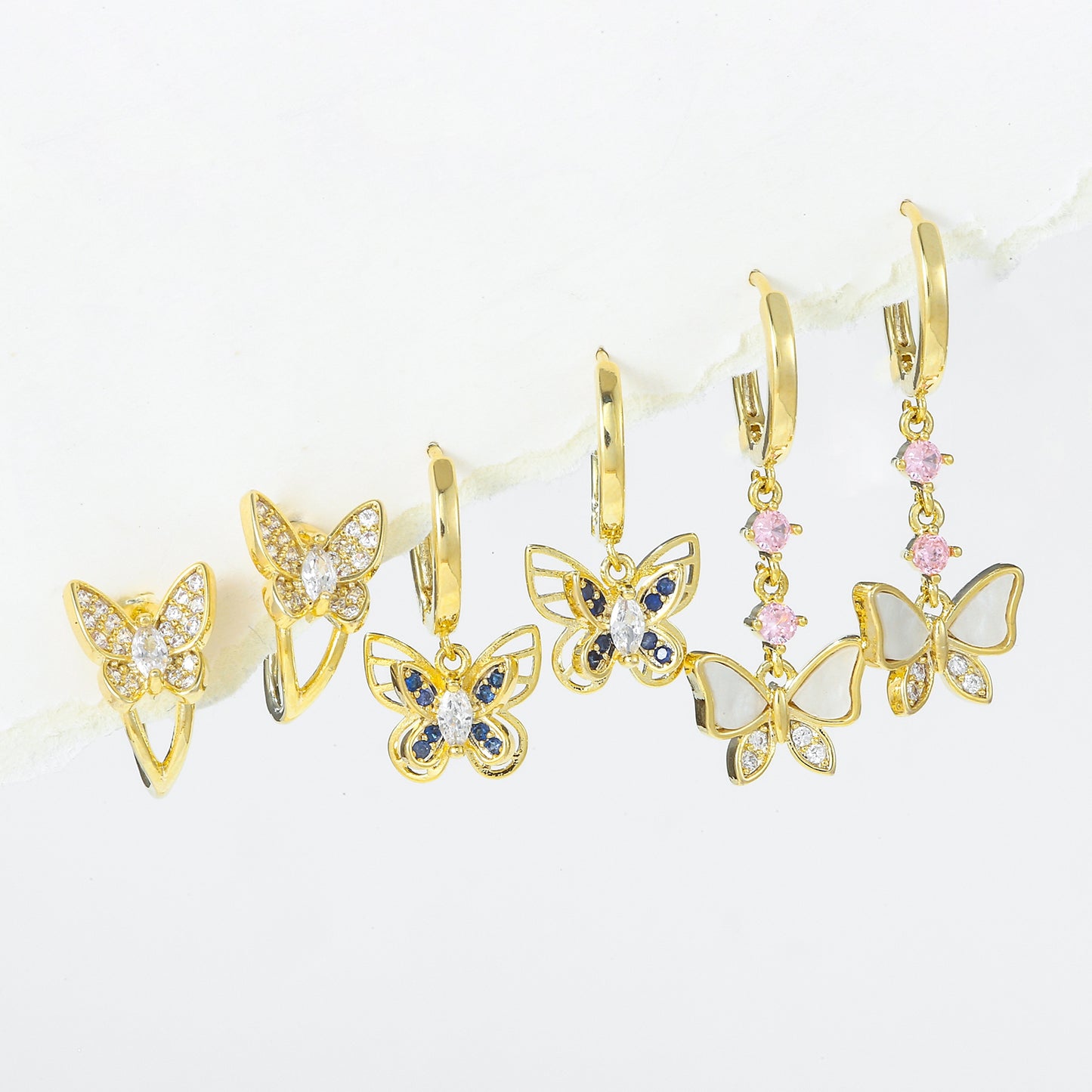 1 Set Elegant Butterfly Zircon Inlay 18k Gold Plated Drop Earrings