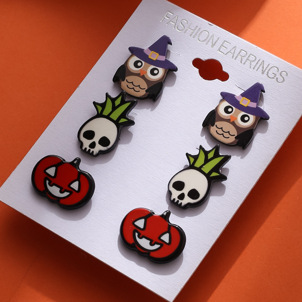 Cartoon Halloween Acrylic Drop Earrings Set - Pumpkin & Skull Design