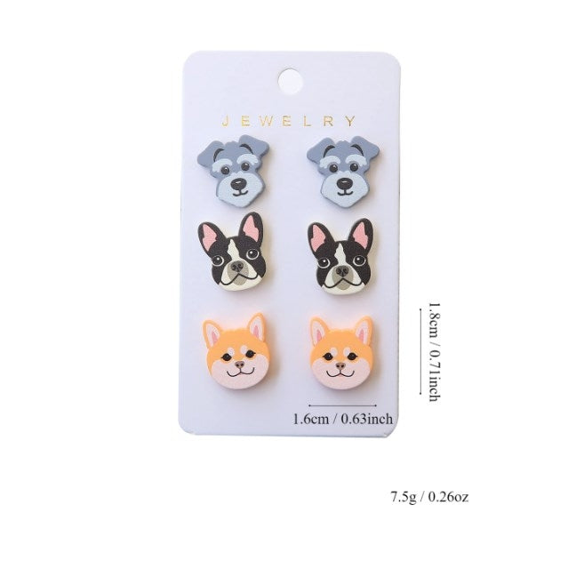 1 Set Cute Dog Acrylic Stud Earrings - Shiba Inu, Schnauzer, Bulldog Design