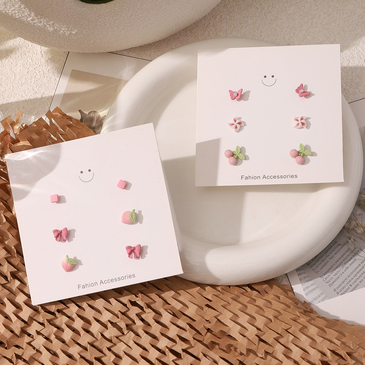 1 Set Cute Fruit Butterfly Alloy and 925 Silver Needle Ceramic Stud Earrings Set