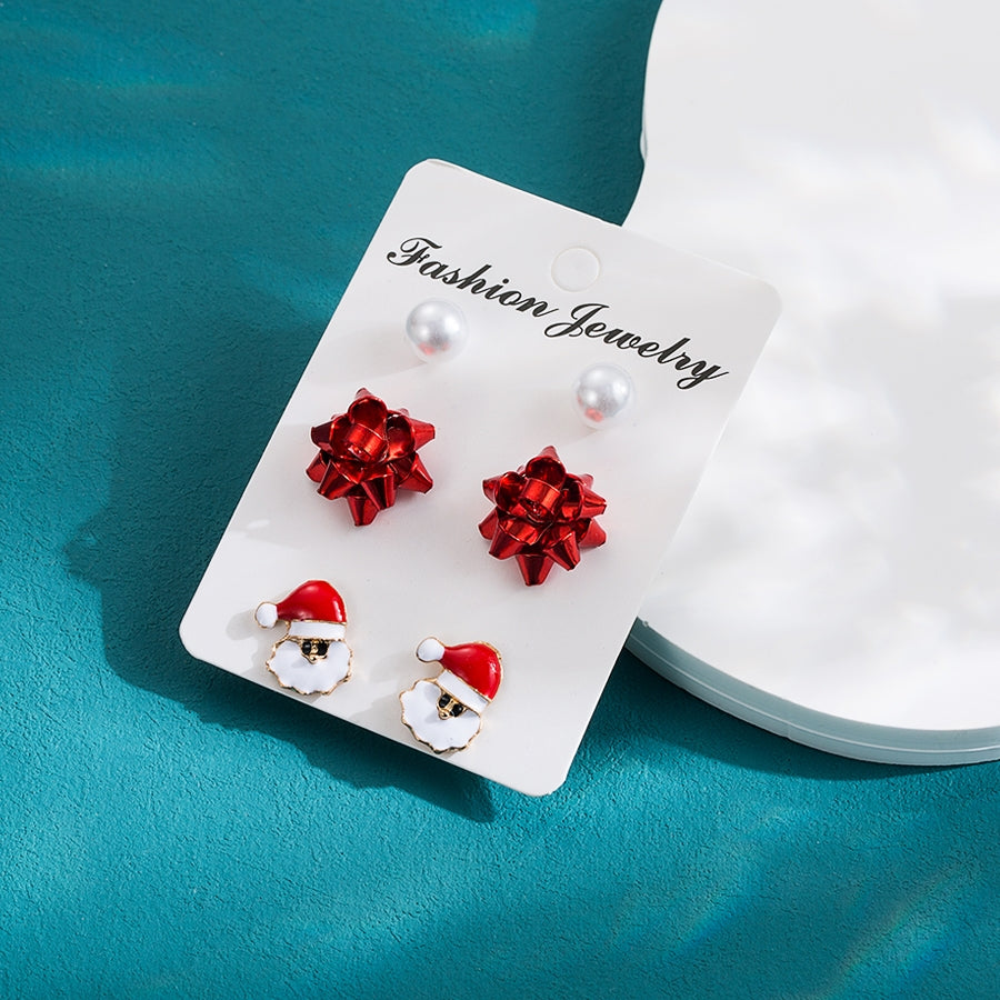 1 Set Cute Christmas Tree Flower Enamel Alloy Pearl Stud Earrings