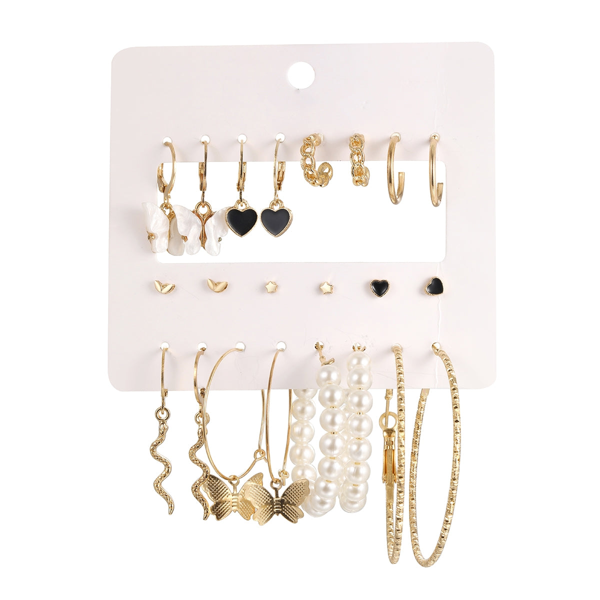 1 Set Cute Heart & Butterfly Pearl Alloy Earrings Set - 11 Pairs