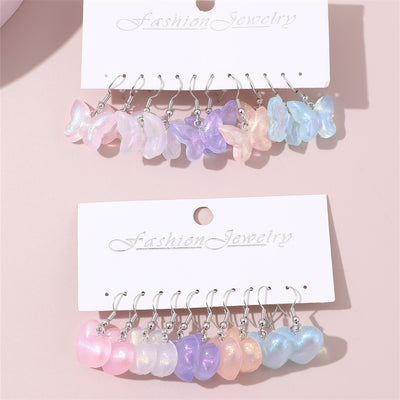 1 Set Cute Heart Shape Butterfly Resin Drop Earrings Set