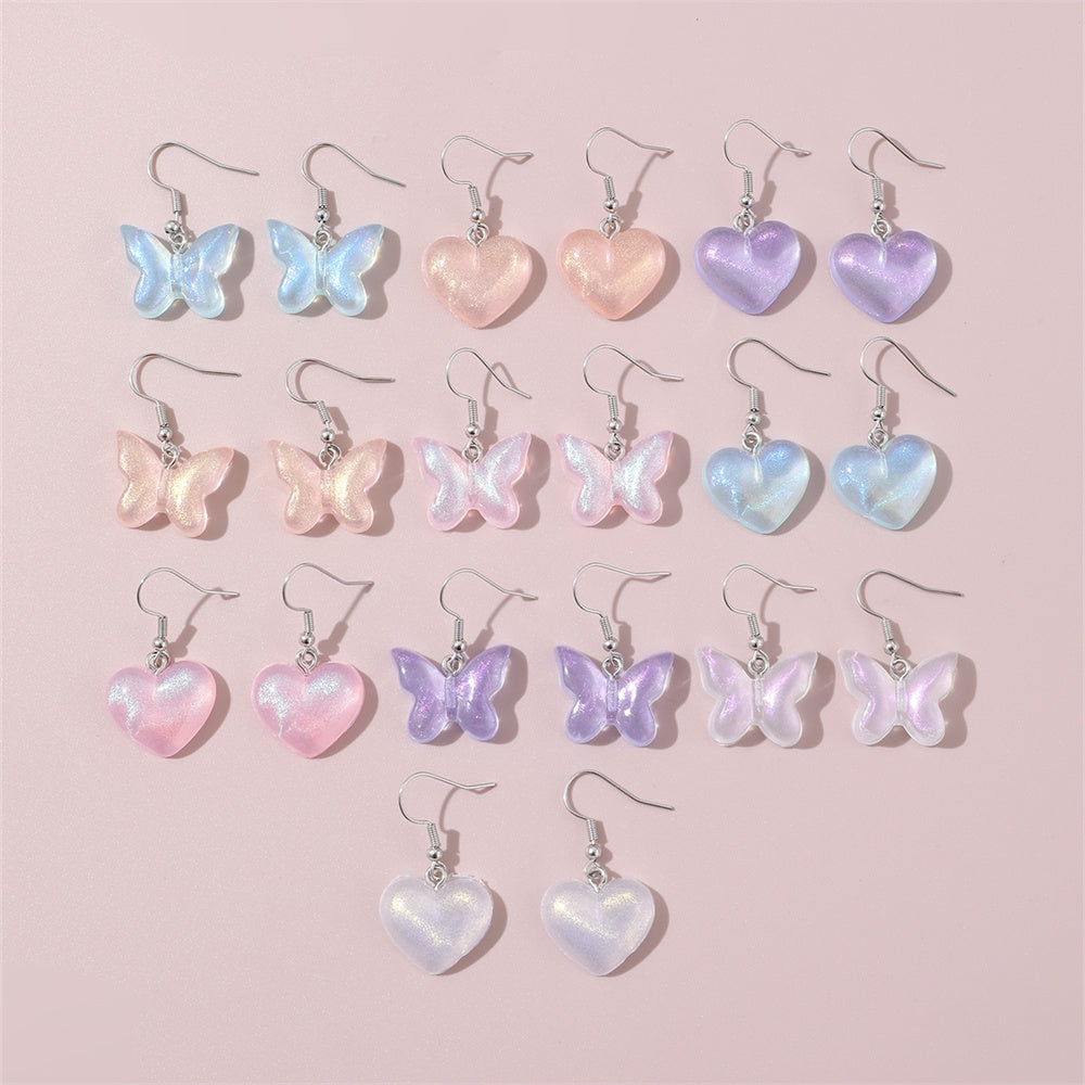 1 Set Cute Sweet Heart Shape Butterfly Plastic Drop Earrings Ear Hook