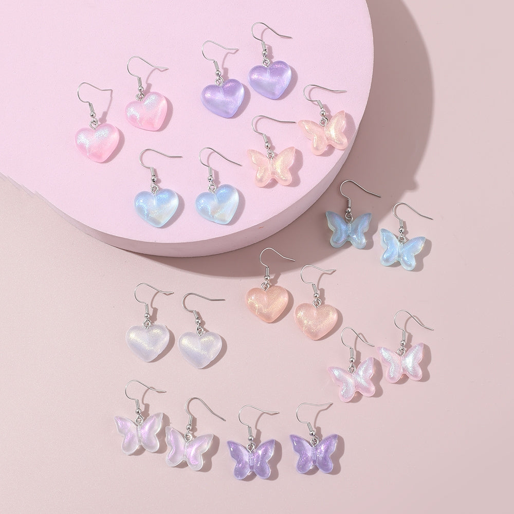 1 Set Cute Sweet Heart Shape Butterfly Plastic Drop Earrings Ear Hook