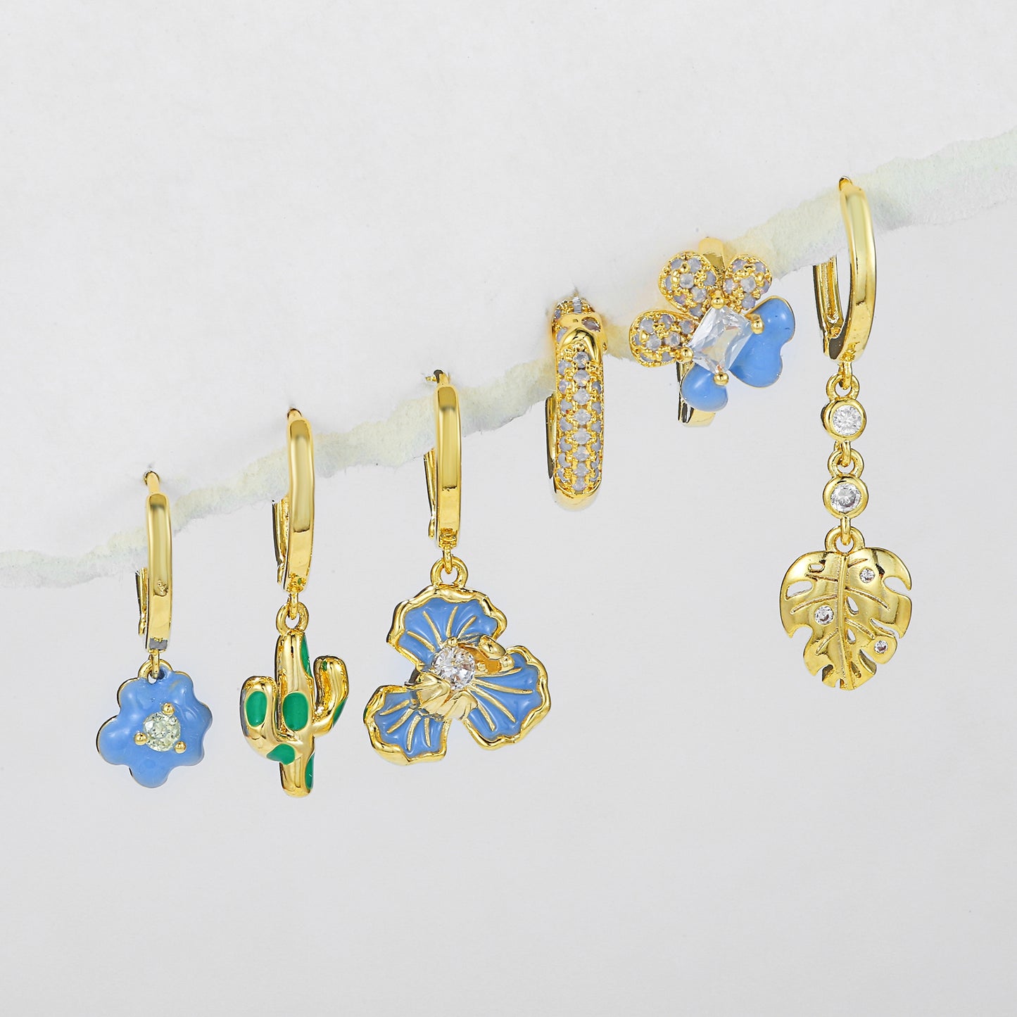 1 Set Cute Sweet Plant Flower Inlay Brass Zircon 18K Gold Plated Geometric Drop Earrings