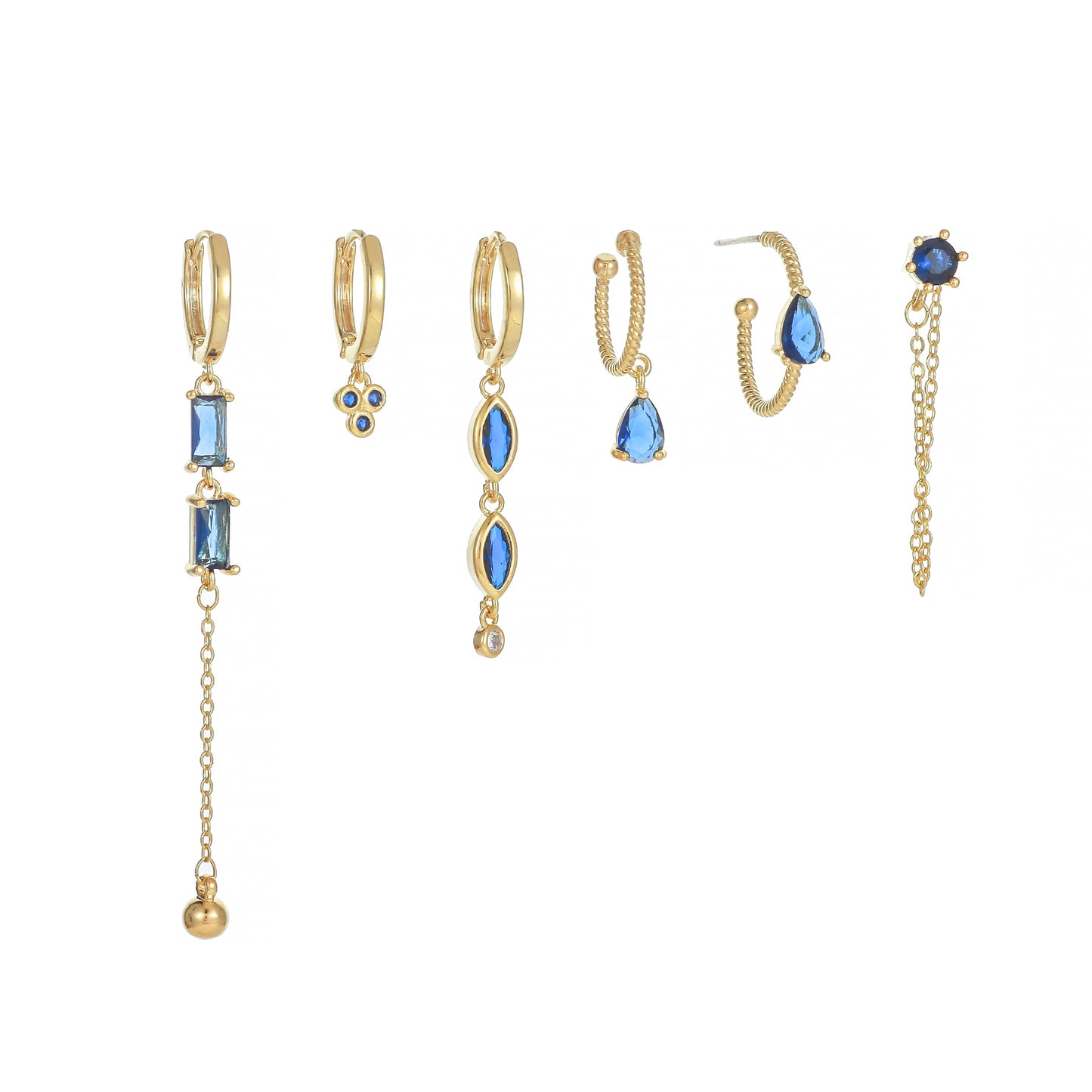 Elegant Geometric Tassel Blue Zircon 18k Gold Plated Drop Earrings Set