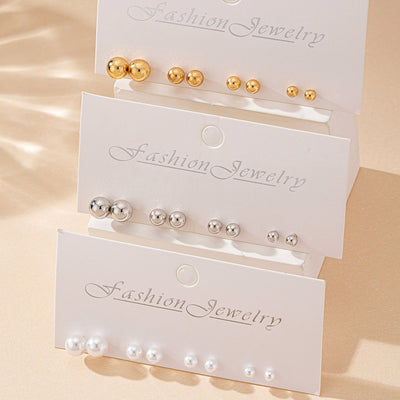 Elegant Round Bead Stud Earrings Set - 12 Pairs Fashionable and Versatile Accessories