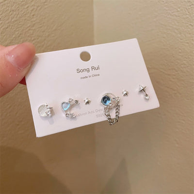 Elegant Geometric Star and Heart Zircon Stud Earrings Set in S925 Silver